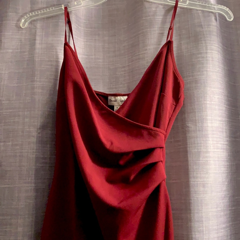 Long formal burgundy dress. Size Small. High slit.